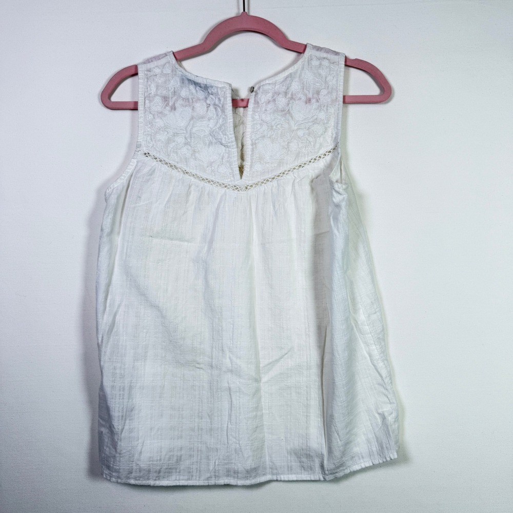 ABERCROMBIE & FITCH White Embroidered Lace Sleeveless Boho Pleated Tank Top‎ M - Picture 2 of 7